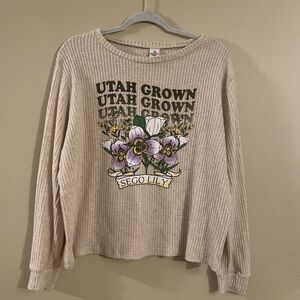 Stunner California Utah Grown Graphic & Sergo Lily Long Sleeve Top XL Beige